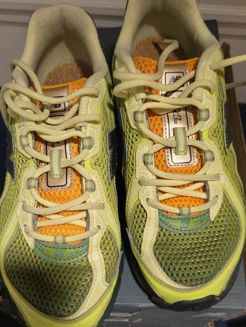 New Balance Yellow-Lime & Olive Green Mesh Running Sneakers